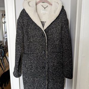 Lucky Brand Grey Tweed Sherpa-Lined Hood Sweater Coat